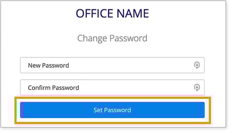 Screenshot of the password reset screen after verifying information