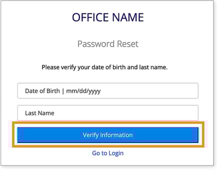 screenshot of password reset screen