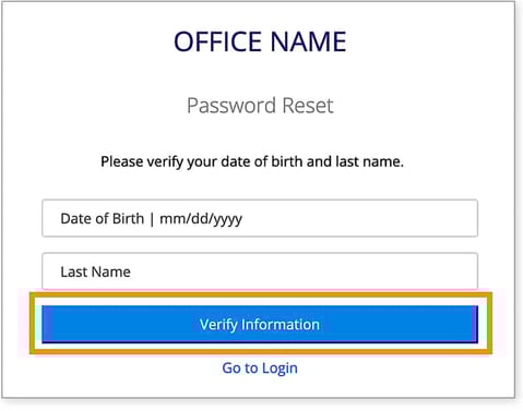 A screenshot of the password reset screen